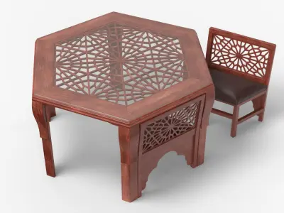 Oriental Arabesque Carved Mahogany Furniture 3D model