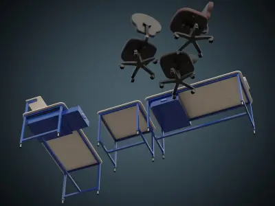 Desk And Chair 1A Low-poly 3D model