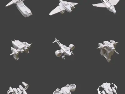 Set 50 Spaceships toy  Low-poly 3D model