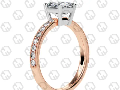 Ring 211 Milgrain shape milgrain pave set with Gems 3D print model