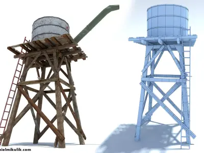 Low Poly Wild West Water Tank Low-poly 3D model