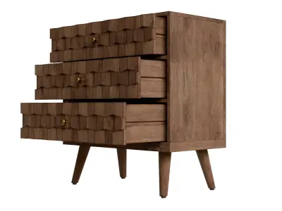 Mango Wood 3-Drawer Chest With 3D Tile Weave Design 3D model