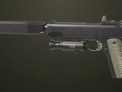 Pistol 07 Black Generic All PBR Unity UE Textures Included Low-poly 3D model