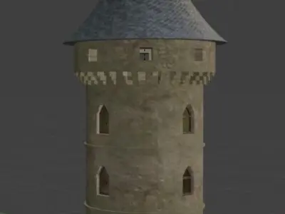 Castle stone tower with window 3D model