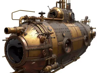 Steampunk Heavy Tactical Submarine 3D Model Low-poly 3D model