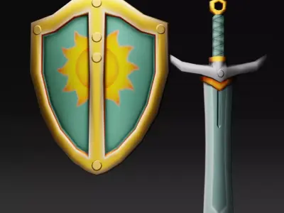 low-poly shield and sword - game ready Free low-poly 3D model
