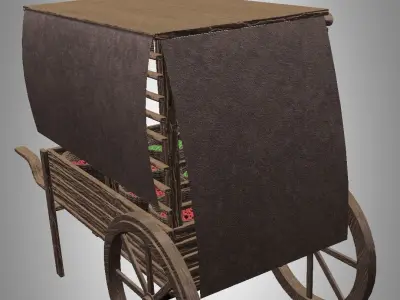 Medieval fruit cart Low-poly 3D model