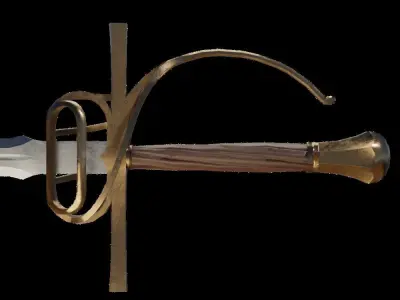 Rapier gold sword with cross Free low-poly 3D model