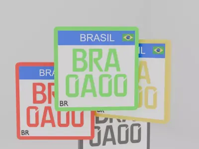Brazil Mercosul Motorcycle License Plate Low Poly Low-poly 3D model