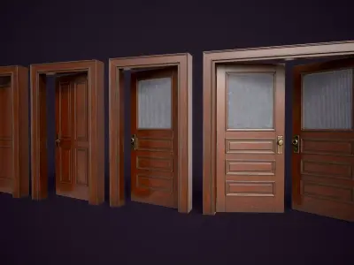 Vintage Office Doors and Windows Low-poly 3D model