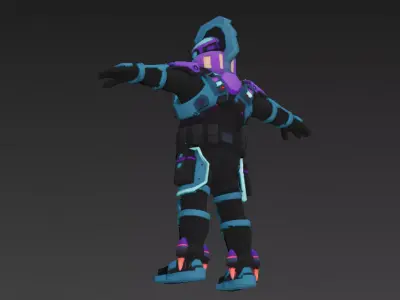 Cartoon Cyberpunk Rigged Mercenary 3D Model Low-poly 3D model