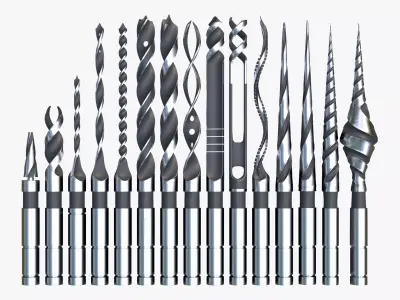 Drill Bit Set Industrial 15 Types 3D model