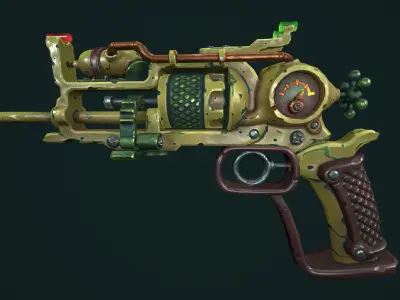 Modular stylized steampunk revolver Low-poly 3D model