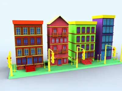 Colorfull cartoon building Free low-poly 3D model