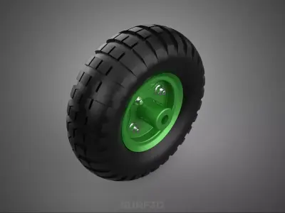 PNEUMATIC RUBBER WHEEL TIRE RIM TREAD TYRE HUB CART LUG GREEN 3D model