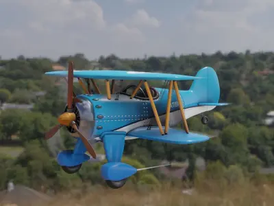 The Plane biplane flying in sky Low-poly 3D model
