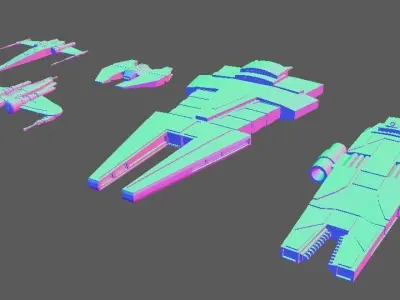 A set of  5 spaceships 3d models Free low-poly 3D model