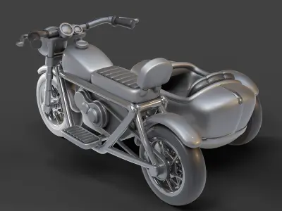 Cartoon Motorcycle With Sidecar 01 3D model