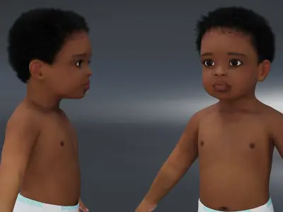 Black Baby Boy Light Skin Wearing Diaper A-Pose 3D model