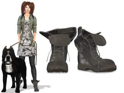 Loose Flapped Neck Combat Boots Low-poly 3D model