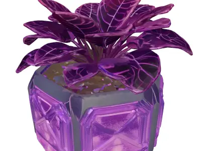 Futuristic Glowing Plant with Geometric Pot 3D model