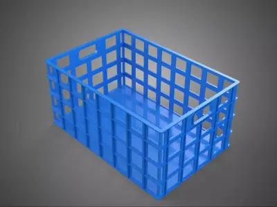 STANDARD RECTANGULAR BLUE PLASTIC BASKET CRATE BOX HANDHOLD TRAY 3D model