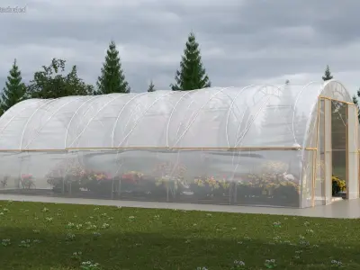 Flowers Greenhouse Tent with Gardener 3D model