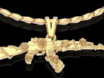 Gun AK47 Flower  gold printable jewelry 3D print model