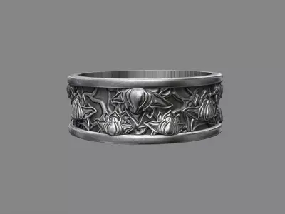 Japanese Lotus flower floral wedding ring 3D print model