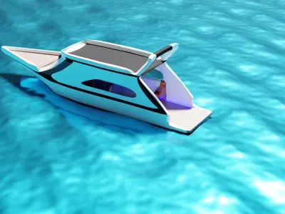 Yacht 3d model boat in water Low-poly 3D model