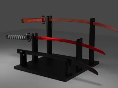 Low Poly red katana  Low-poly 3D model