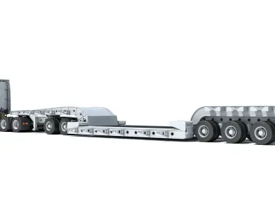 Truck with Lowboy Trailer 3D model