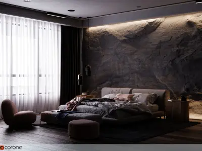 Rock Bedroom interior scene 3D model 3D model