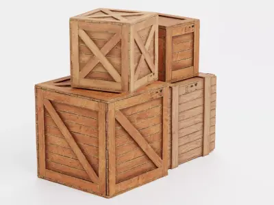 Wooden Crates Set V1 - 4 Transport Boxes with Icons 3D model