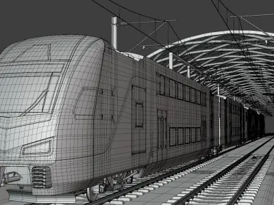 Elevated station with Stadler Kiss USA 3D model