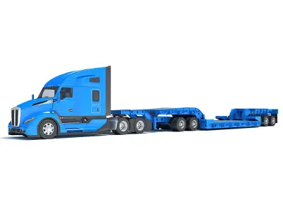 Truck with Lowboy Trailer 3D model purchase