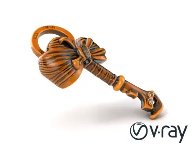 Antique Key with Detailed Bow Sculpture model pack Low-poly 3D model