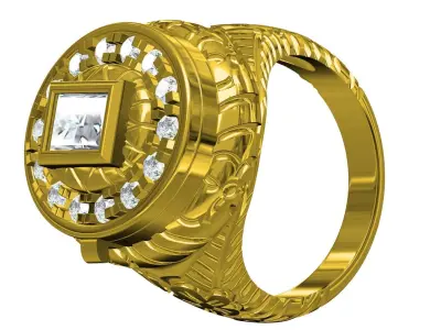 Antique Art Deco Emerald Cut Engagement Cocktail Ring 3D print model