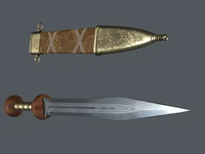  Steel sword and scabbard Low-poly 3D model