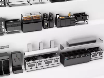 Commercial Kitchen Equipment Collection Low-poly 3D model