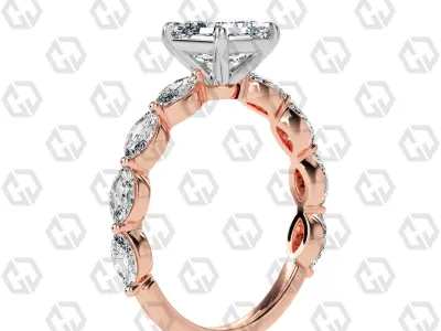 Ring 81 Asscher Shape marquise on shanks with Gems 3D print model