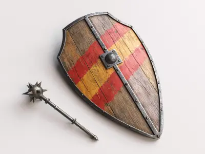 Medieval Shield and Mace Low-poly 3D model