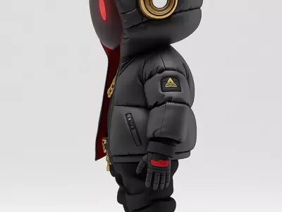 Streetwear Hoodie Robot 3D Model Red Glow Eyes Gold Chain Low-poly 3D model