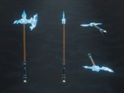 Set of 6 Elemental Polearm - Fantasy Medieval weapon Low-poly 3D model