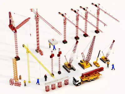 Heavy Construction Crane And Industrial Machinery Mega Pack 3D model