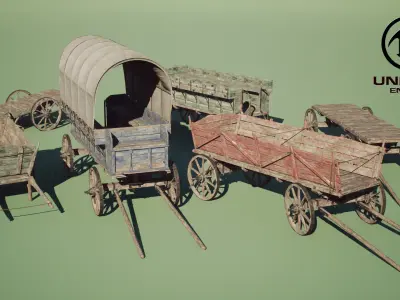 Medieval Carts PACK PBR Game Ready Low-poly 3D model