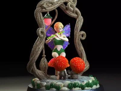 Tabletop Fairy Statue - The Forest Flute Player 3D print model