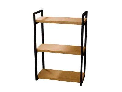 Modern 3-Tier Industrial Shelf  Wood and Black Metal Low-poly 3D model