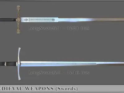 HQ Medieval weapons for games - Swords and daggers Low-poly 3D model