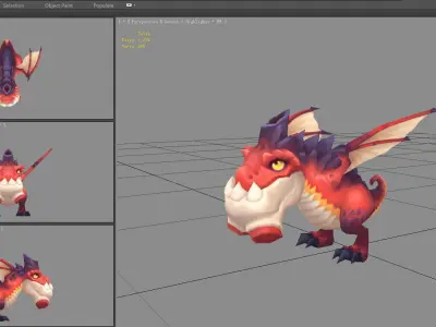 Cartoon Fire Dragon - Baby Wyvern Low-poly 3D model